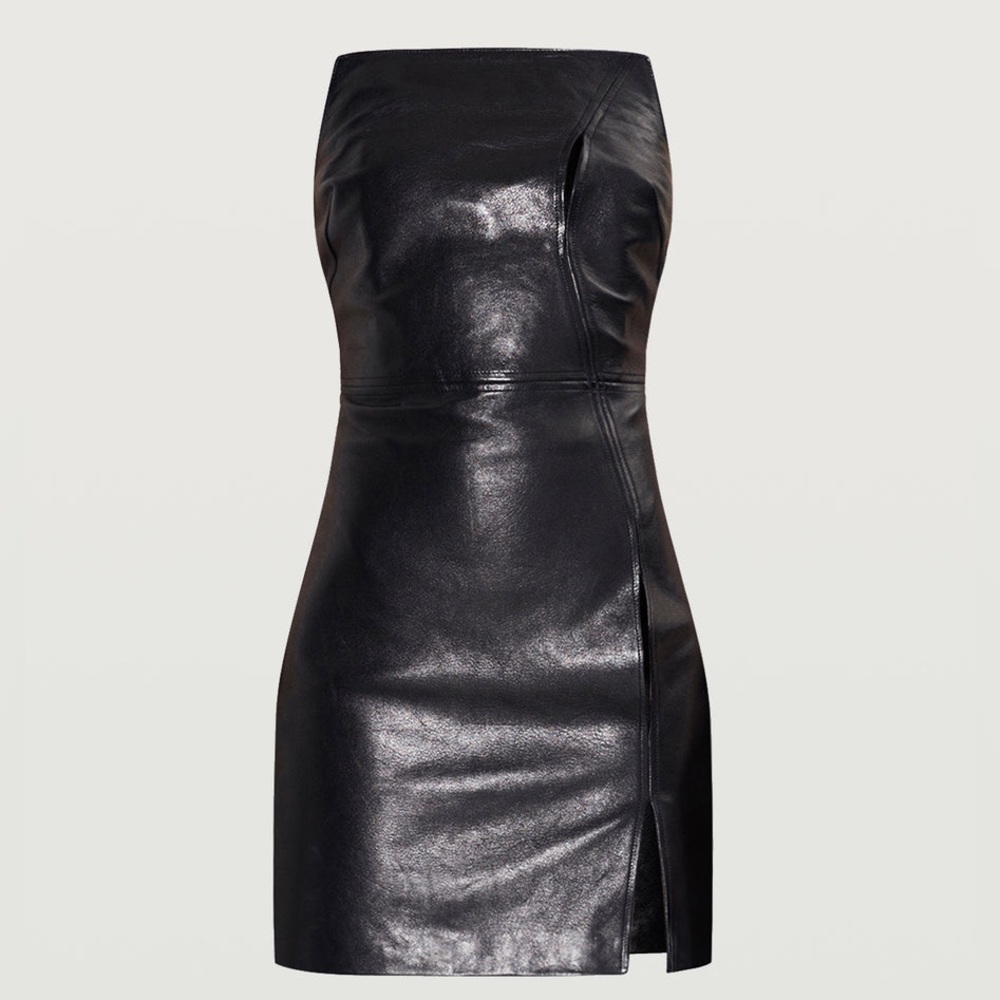 ET OCHS Elizabeth Leather Black Strapless Cut-Out Mini Dress 6 NWOT - Picture 3 of 14